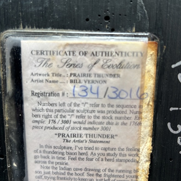 Vtg The Series of Evolution: "Prairie Thunder" Bison by Bill Vernon #134 of 3016 - Picture 8 of 9